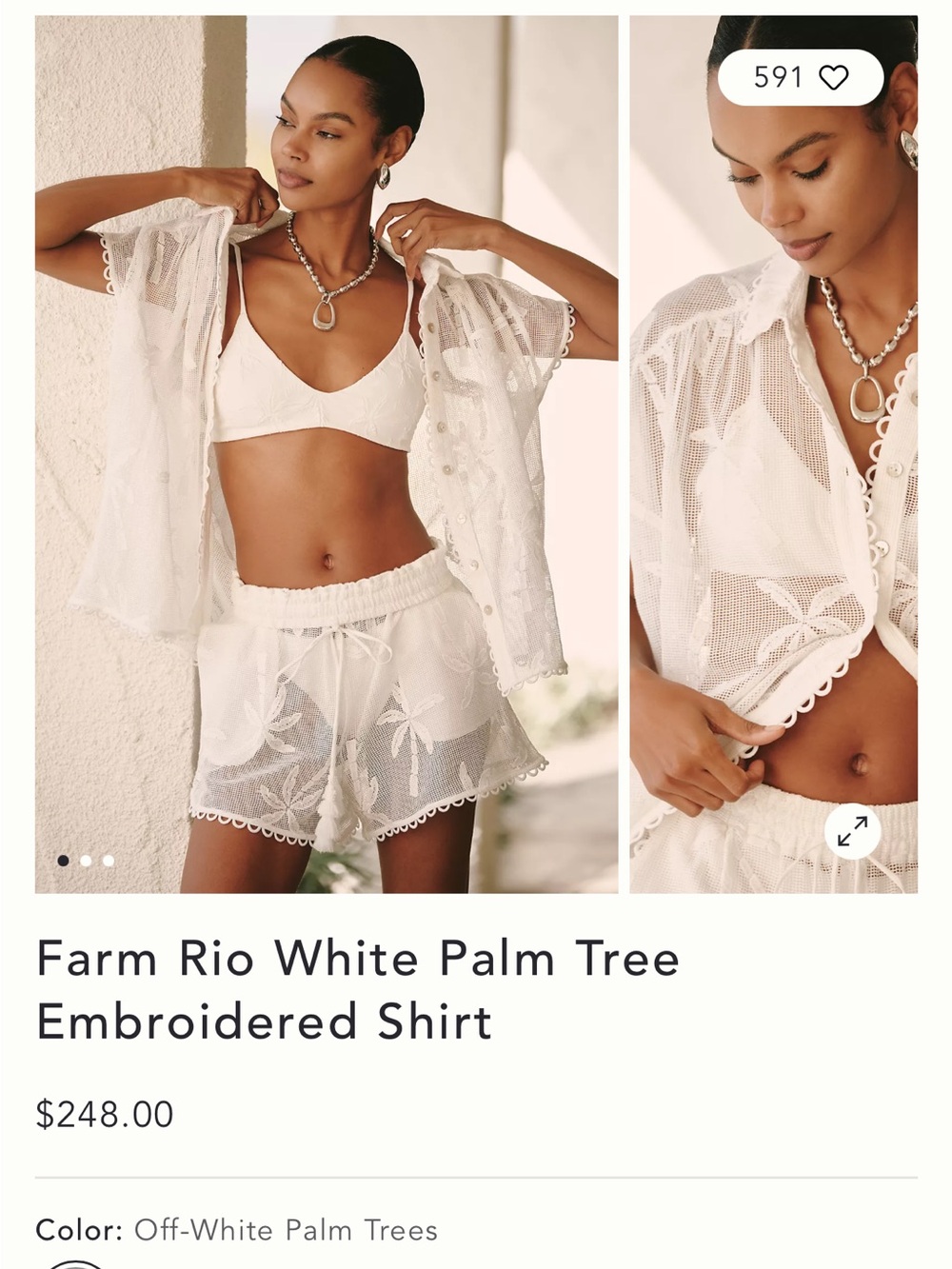 Farm Rio White Palm Tree Embroidered Shirt - Picture 9 of 12